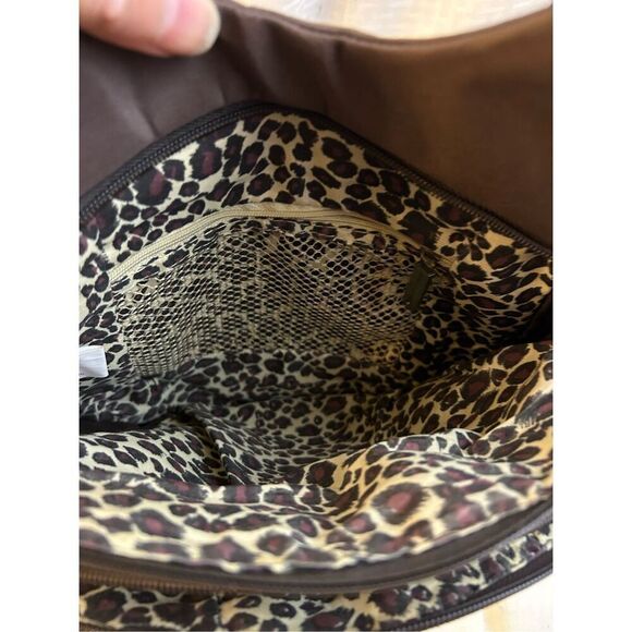 Travelon criss cross RDIF brown with animal print lined 10x12”multi compartment - Picture 10 of 11